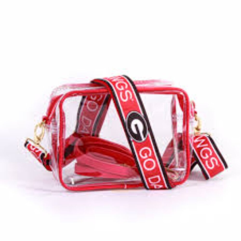 Bridget Clear Purse With Reversible Patterned Shoulder Straps In Georgia - UGA
